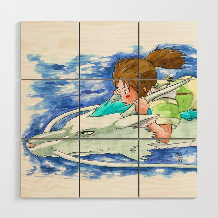 Ghibli Spirited Away Sky Illustration Wood Wall Art