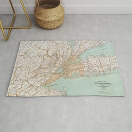 Vintage 1900 Road Map Of The New York District Area & Throw Rug
