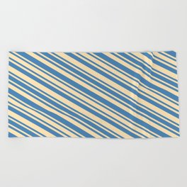 [ Thumbnail: Blue and Beige Colored Stripes/Lines Pattern Beach Towel ]