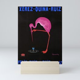 Rare Aperitif pink flamingo Xérez-Quina-Ruiz 1905 liquor alcoholic beverage vintage poster in navy blue lettering poster / posters Mini Art Print
