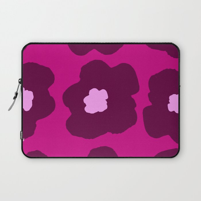 Large Pop-Art Retro Flowers in Wine Red on Pink Background  Laptop Sleeve