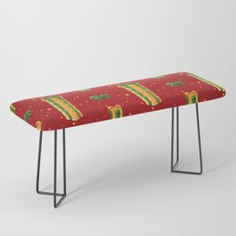 Christmas Pattern Yellow Green Gifts Bow Bench