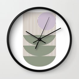 Lines and Shapes in Moss and Lilac Wall Clock | Graphicdesign, Abstract, Composition, Sophisticated, Line, Shape, Color, Midcentury, Modern, Illustration 