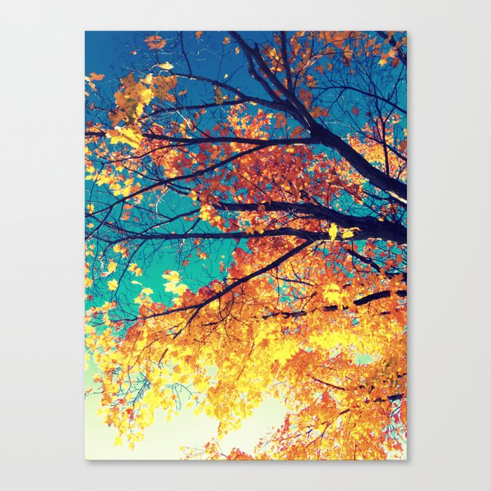 AutuMN Golden Leaves Teal Sky Canvas Print