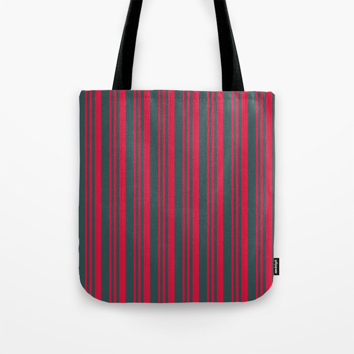 Crimson and Dark Slate Gray Colored Lines Pattern Tote Bag
