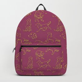 Golden Retriever Pattern (Berry Background) Backpack | Dog, Illustration, Gold, Simple, Friendly, Drawing, Purple, Autumn, Funny, Retriever 
