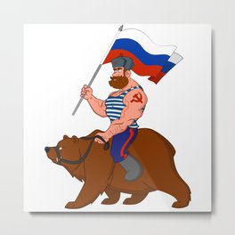 Russian riding a bear. Metal Print | Vector, Funny, People, Illustration 