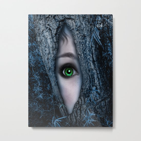 Big green eye in a blue tree Metal Print