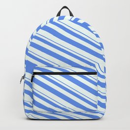[ Thumbnail: Cornflower Blue & Mint Cream Colored Lines/Stripes Pattern Backpack ]