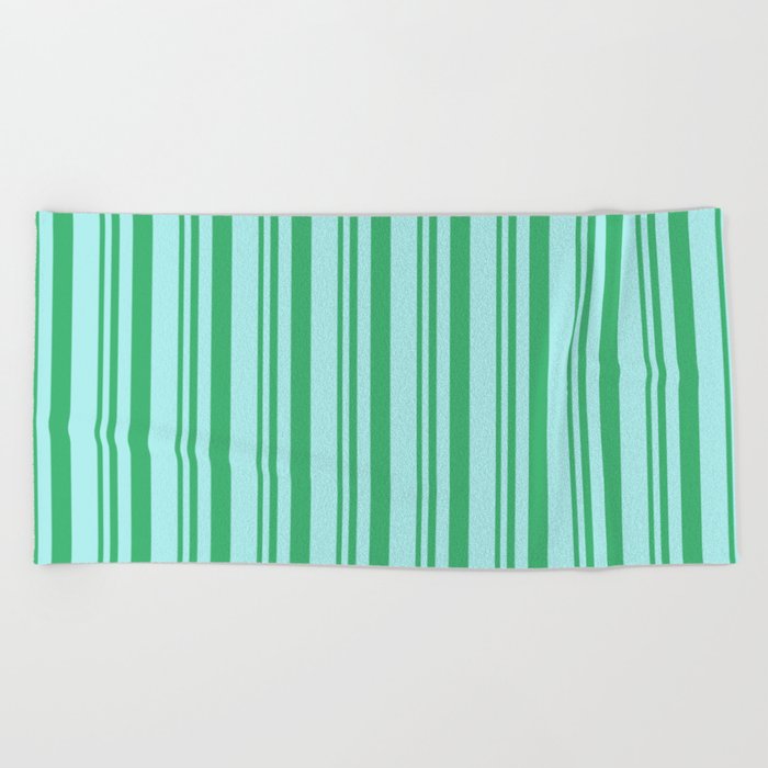 Sea Green and Turquoise Colored Lined/Striped Pattern Beach Towel