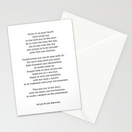 Ralph Waldo Emerson Quote - He is rich who owns the day - Minimal, Black and White, Typewriter Print Stationery Card