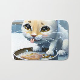 Kitten Eating Winter Bath Mat