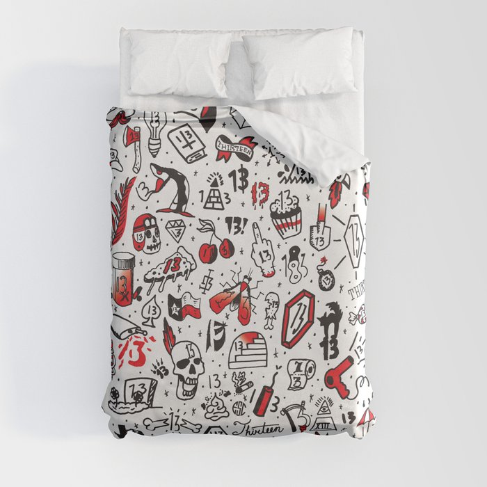 Friday the 13th Tattoo Flash Duvet Cover
