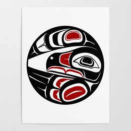 Raven Moon, formline circle, native indigenous art, pacific northwest, first nations, traditional design, sun, bird, thunder, eagle, crow, haida, salish Poster