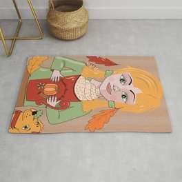 Girl holding a pumpkin spice latte Area & Throw Rug