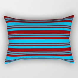 [ Thumbnail: Deep Sky Blue & Dark Red Colored Lined/Striped Pattern Rectangular Pillow ]