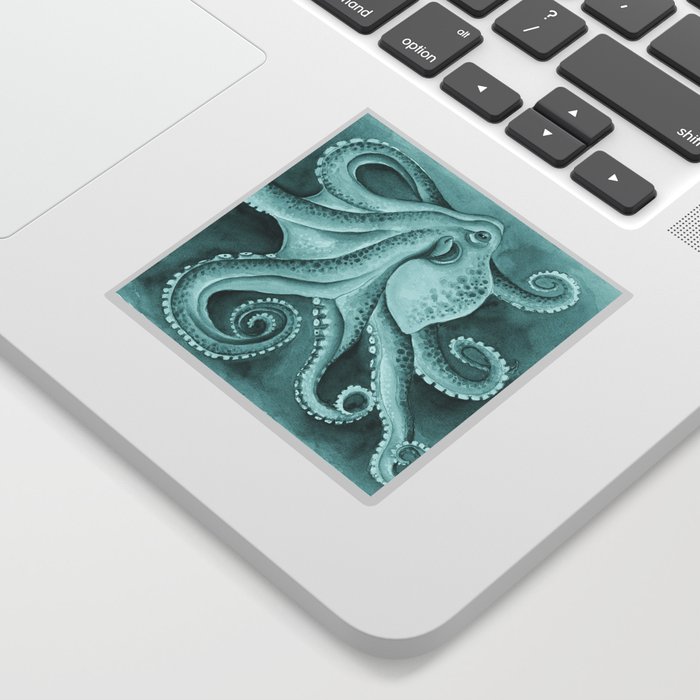 Cyan Green Octopus Tentacles Ink Watercolor Sticker