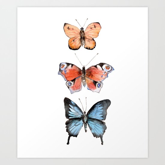 Watercolor Butterflies Art Print