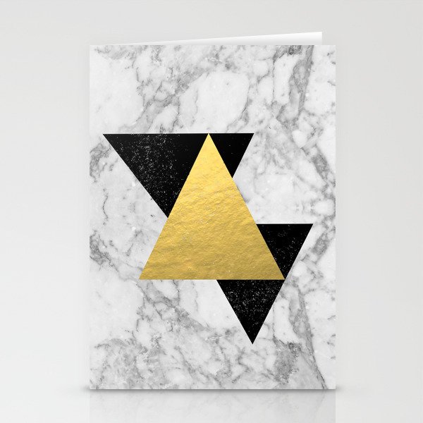 Marble Tri Black & Gold - gold foil, gold, marble, black and white, trendy, luxe, gold phone Stationery Cards