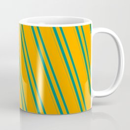 [ Thumbnail: Orange and Dark Cyan Colored Striped/Lined Pattern Coffee Mug ]