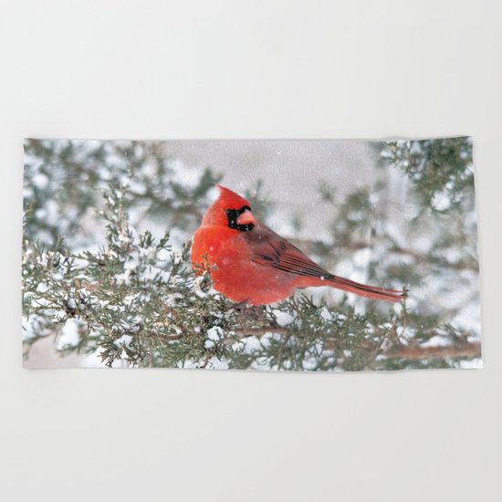 Winter's Beauty Cardinal Beach Towel