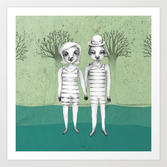 gymnast couple in the forest Art Print