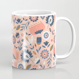 Folk Art Florals in Pink + Blue Mug