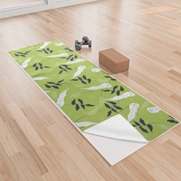 Leaf Pattern On Light Green Background Yoga Towel