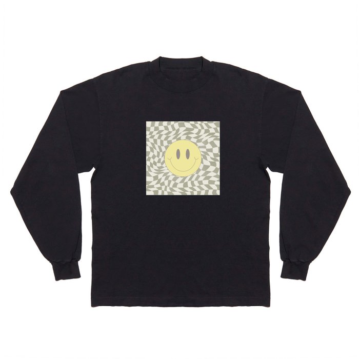 Olive warp checked smiley Long Sleeve T Shirt