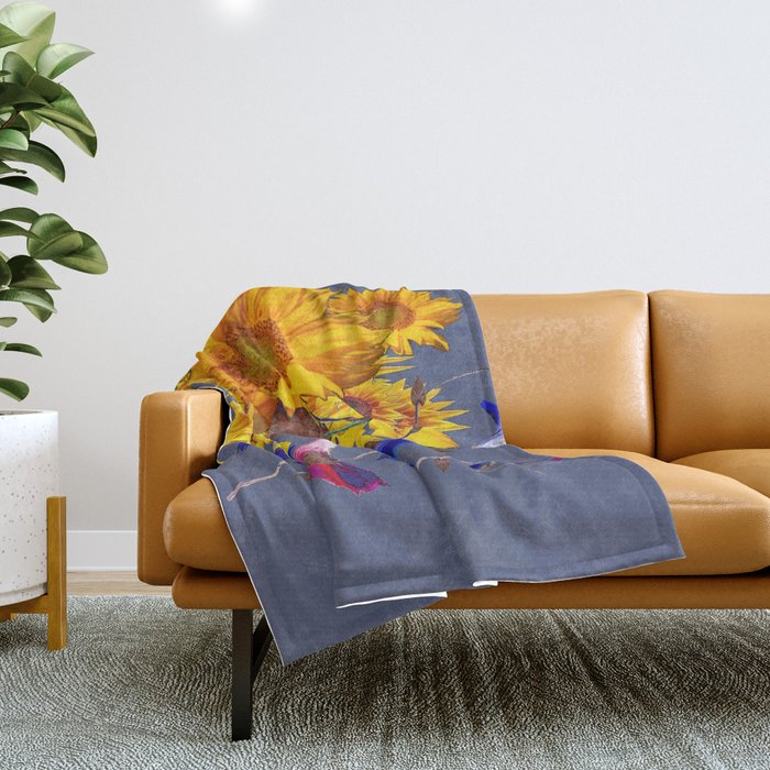 Grey Assorted Flowers Abstract Throw Blanket