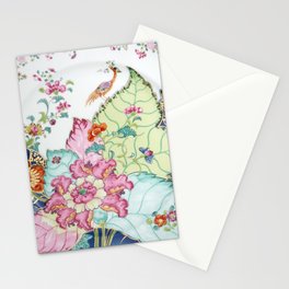 Damask antique floral porcelain china chinoiserie plate of flowers and crane bird vintage photo Stationery Card