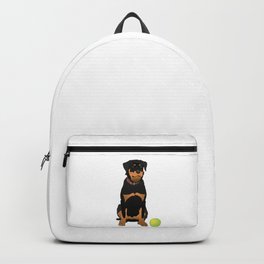 Friendly Rottweiler with Green Ball Backpack