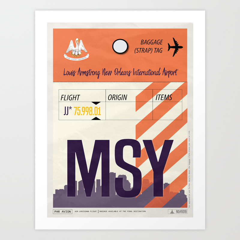Vintage New Orleans Luggage Tag Poster Art Print
