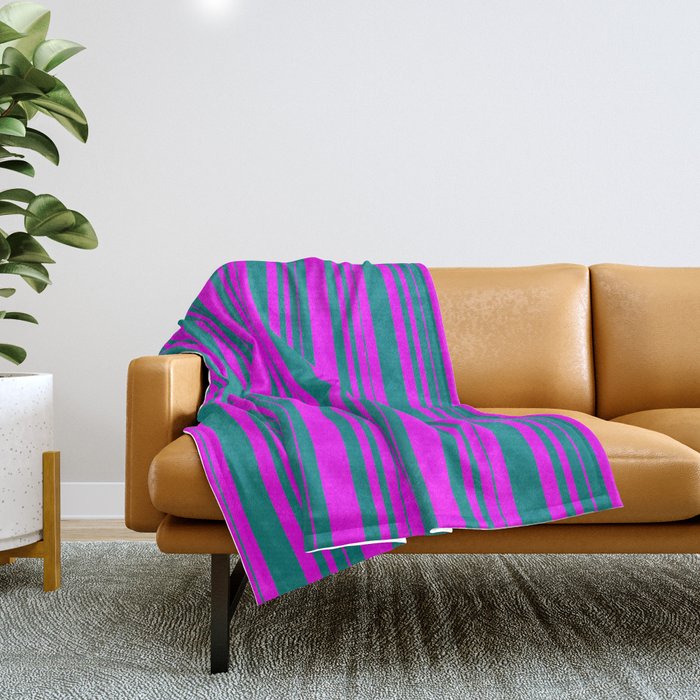 Teal and Fuchsia Colored Pattern of Stripes Throw Blanket