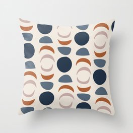 Moon Phases Pattern in blue, terracotta, pink Throw Pillow