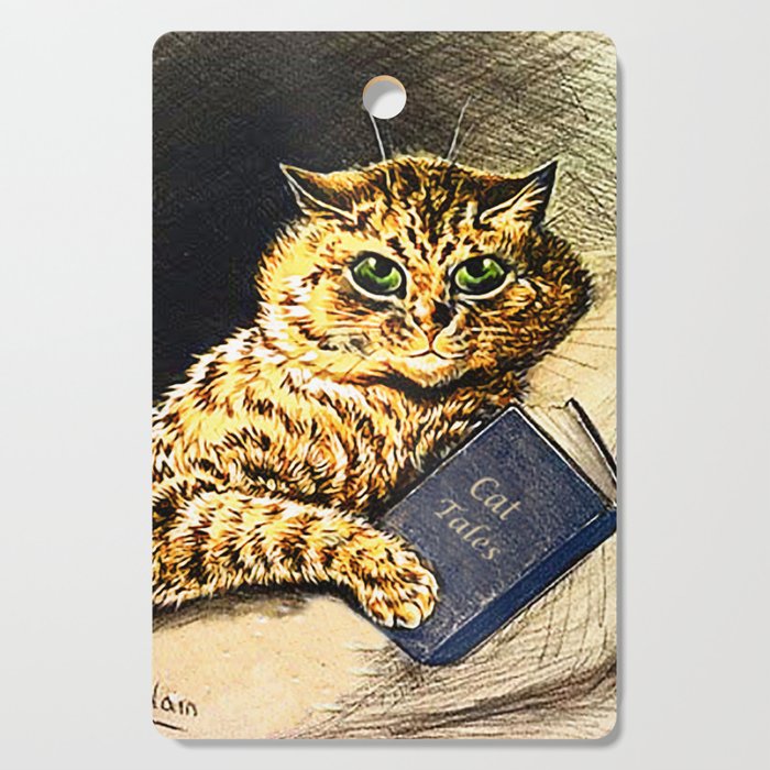 Louis Wain Cat Tales-Cat Reading Book Cutting Board by Digital Effects