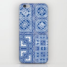 Traditional ornate portuguese azulejos. Fashionable design. Kit of vintage seamless patterns. Blue abstract background iPhone Skin