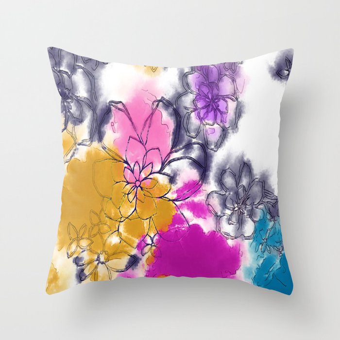 Abstract Flowers - Watercolour Paiting Throw Pillow