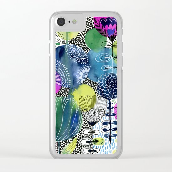 Indigo Blooms Clear iPhone Case