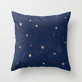 Good night - Leaf Gold Stars on Dark Blue Background Throw Pillow