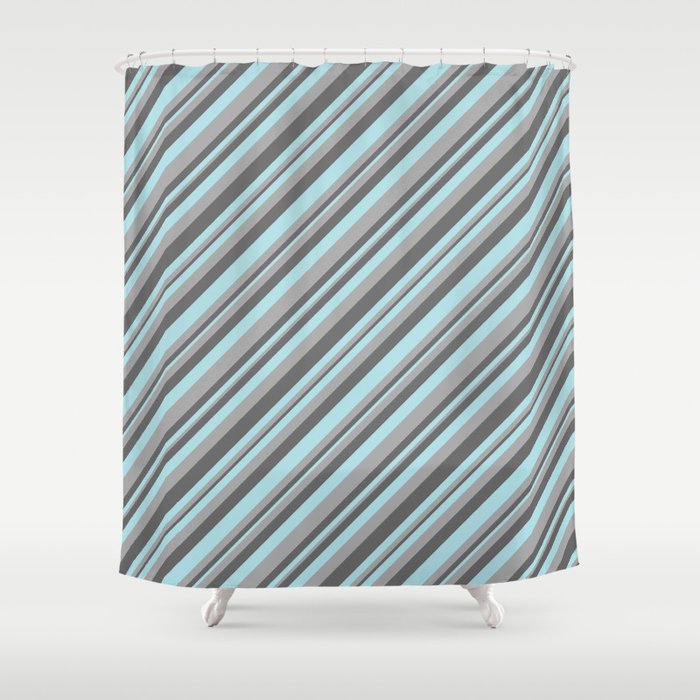 Dim Grey, Powder Blue, and Dark Grey Colored Striped Pattern Shower Curtain