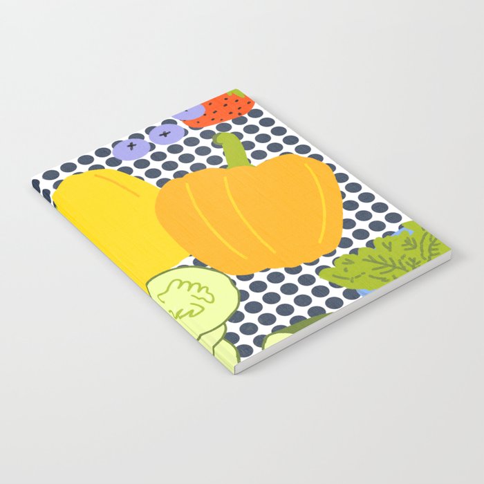 Modern Spring Fruits And Vegetables Salad Navy Dots Notebook