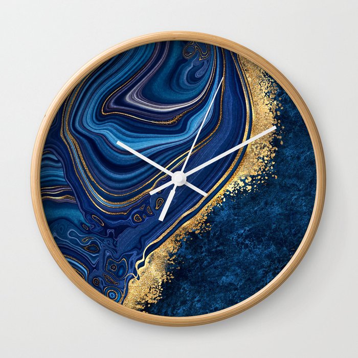 Midnight Blue + Gold Abstract Swirl Wall Clock