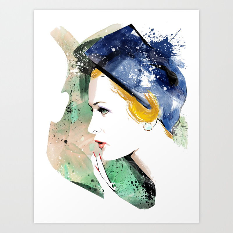 Portrait A Lady With Blue Hat Fashion Painting Fashion