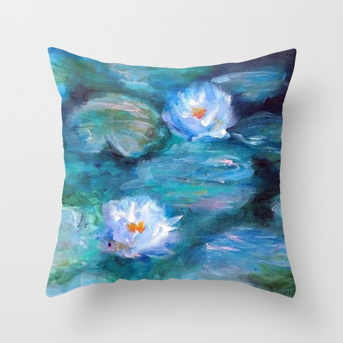 Blue Water Lilies Throw Pillow