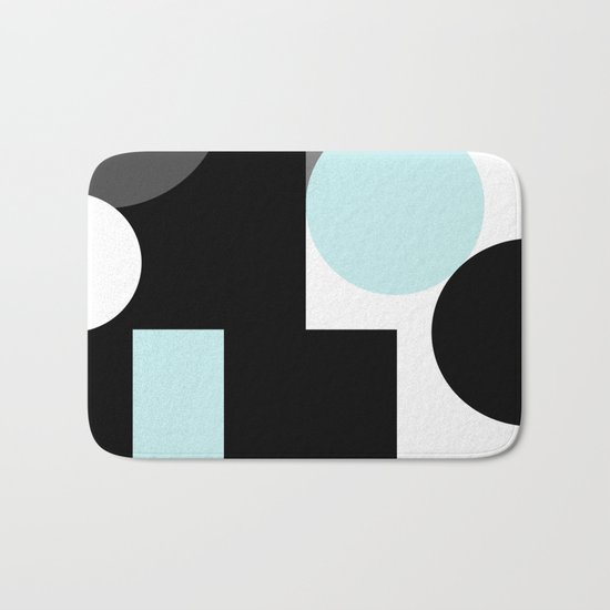 An abstract geometric pattern . Geometric shapes . Black sky blue white pattern . Bath Mat