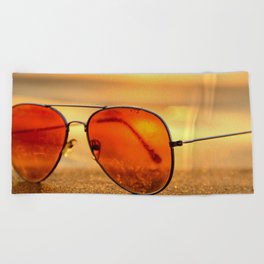 Summer Photography - Sunglasses On The Beach In A Sunset Beach Towel