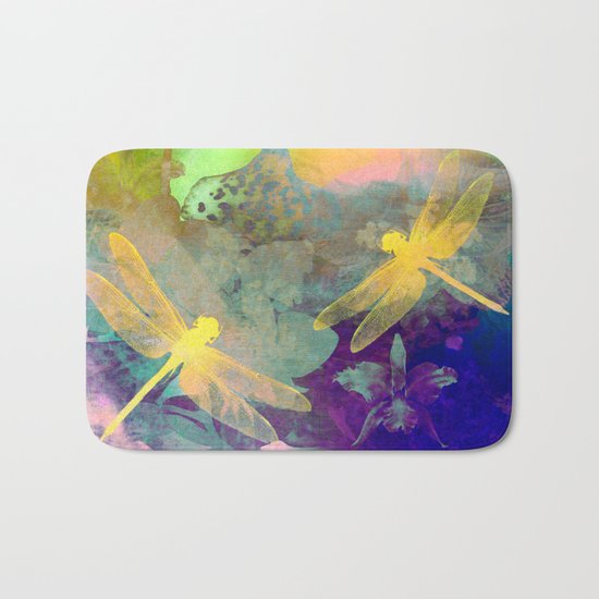Yellow Dragonflies Bath Mat