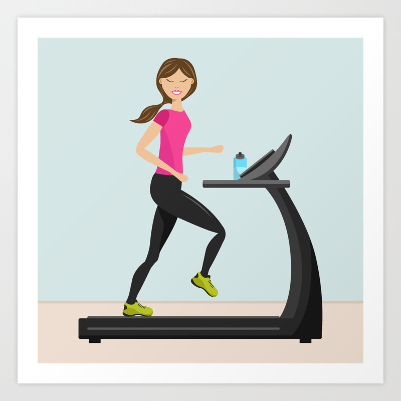 Girl Running On A Treadmill Cartoon Illustration Art Print By Destei Society6