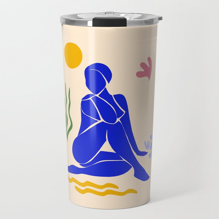 Lady in Blue on the Beach - Matisse cut-outs Travel Mug
